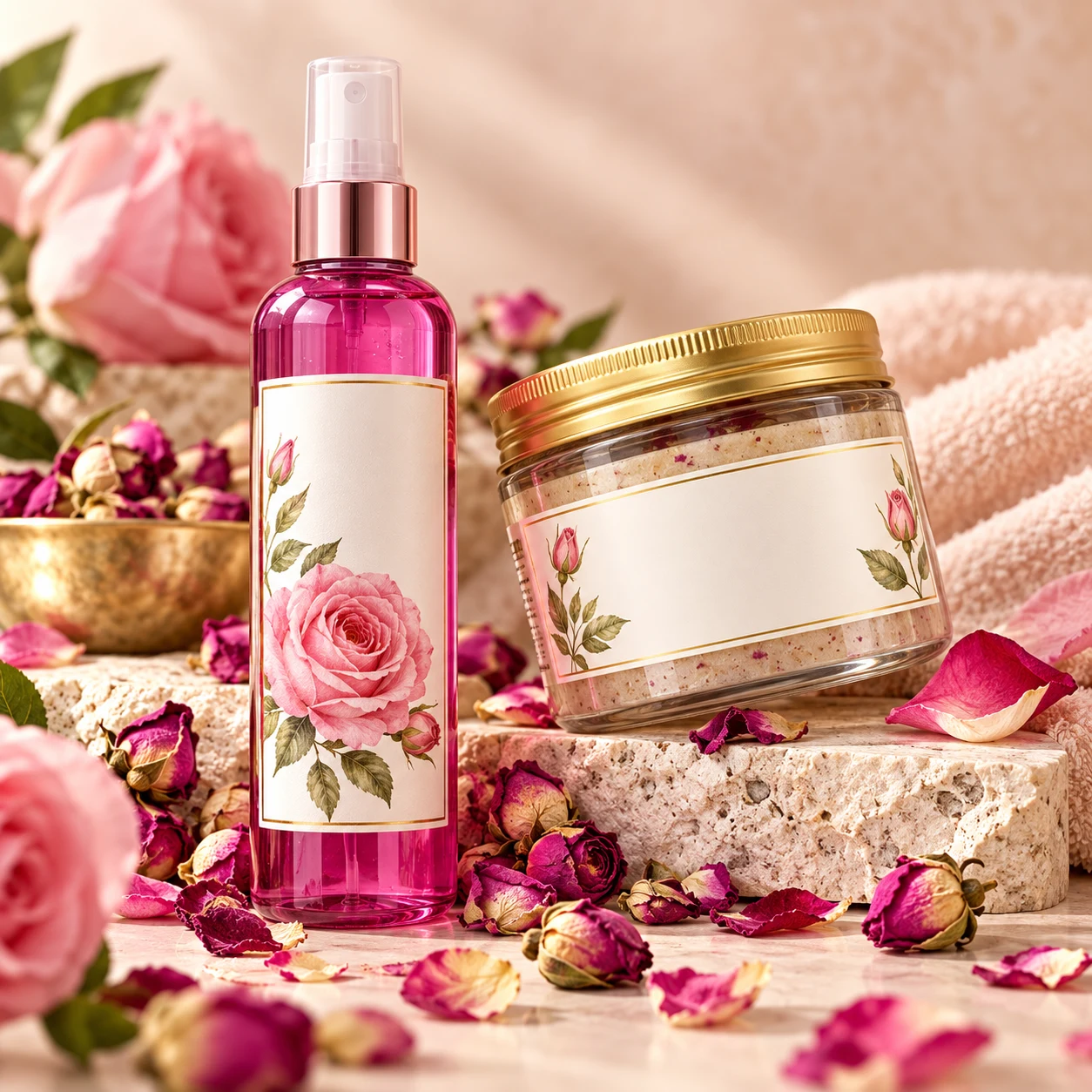 Gommage et brume visage à la rose